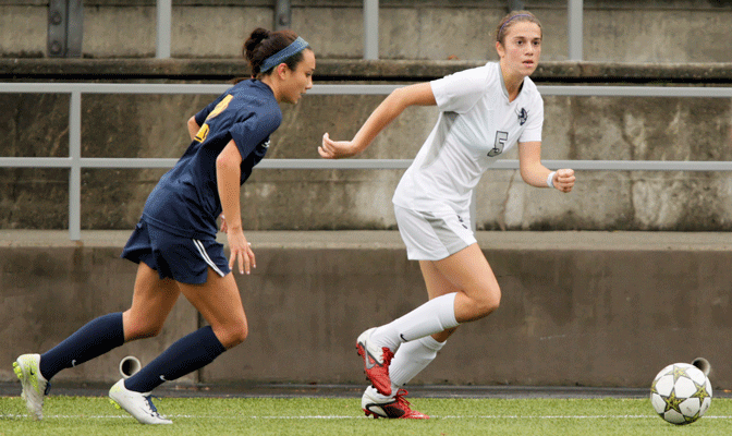 Catherine Miles (right) had two goals and an assist as Western Washington posted two wins last week.